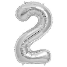 Load image into Gallery viewer, Silver Foil Number Balloon with Helium